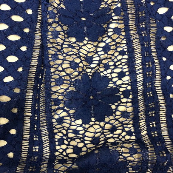 Blue Rain Rair Sz L Blue Floral Lace Outer Design Back Zip Knee Length Skirt - Picture 4 of 9